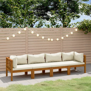 vidaXL 4-Seater Garden Sofa with Cream Cushions Solid Acacia Wood