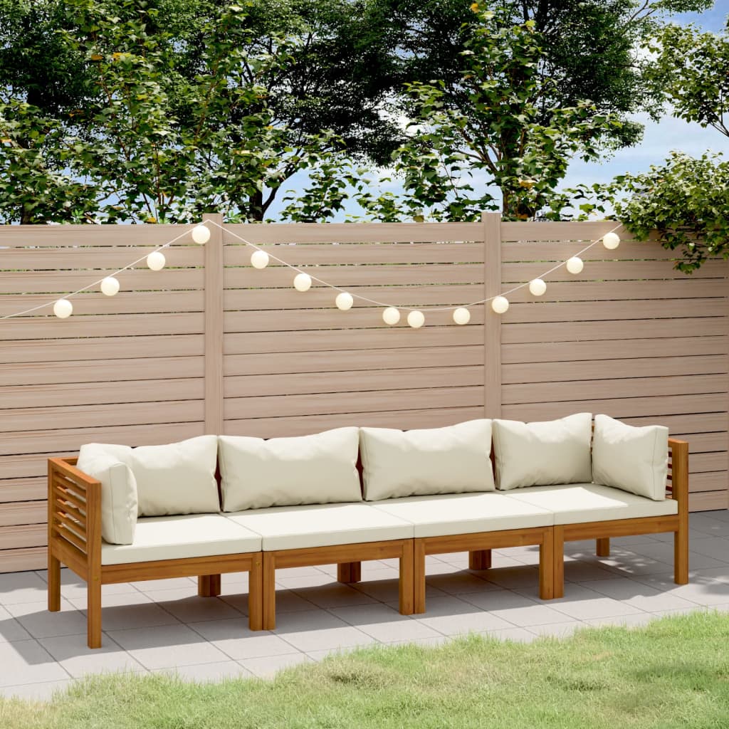 vidaXL 4-Seater Garden Sofa with Cream Cushions Solid Acacia Wood