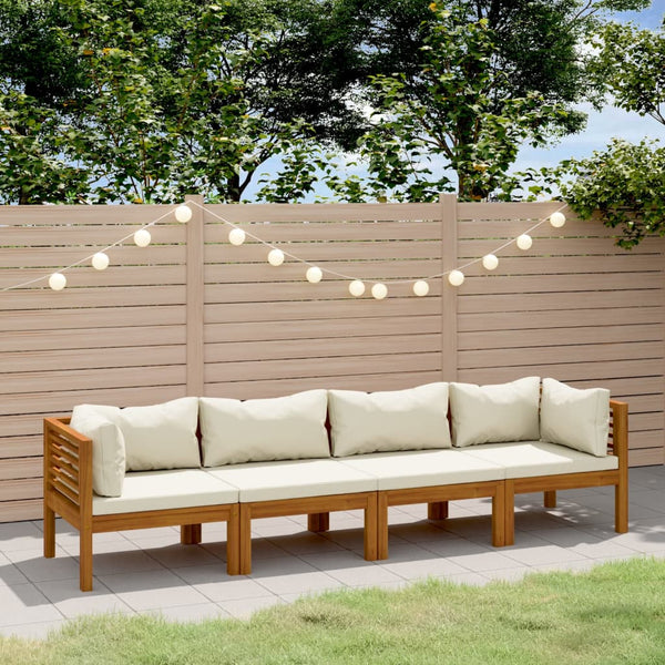 vidaXL 4-Seater Garden Sofa with Cream Cushions Solid Acacia Wood