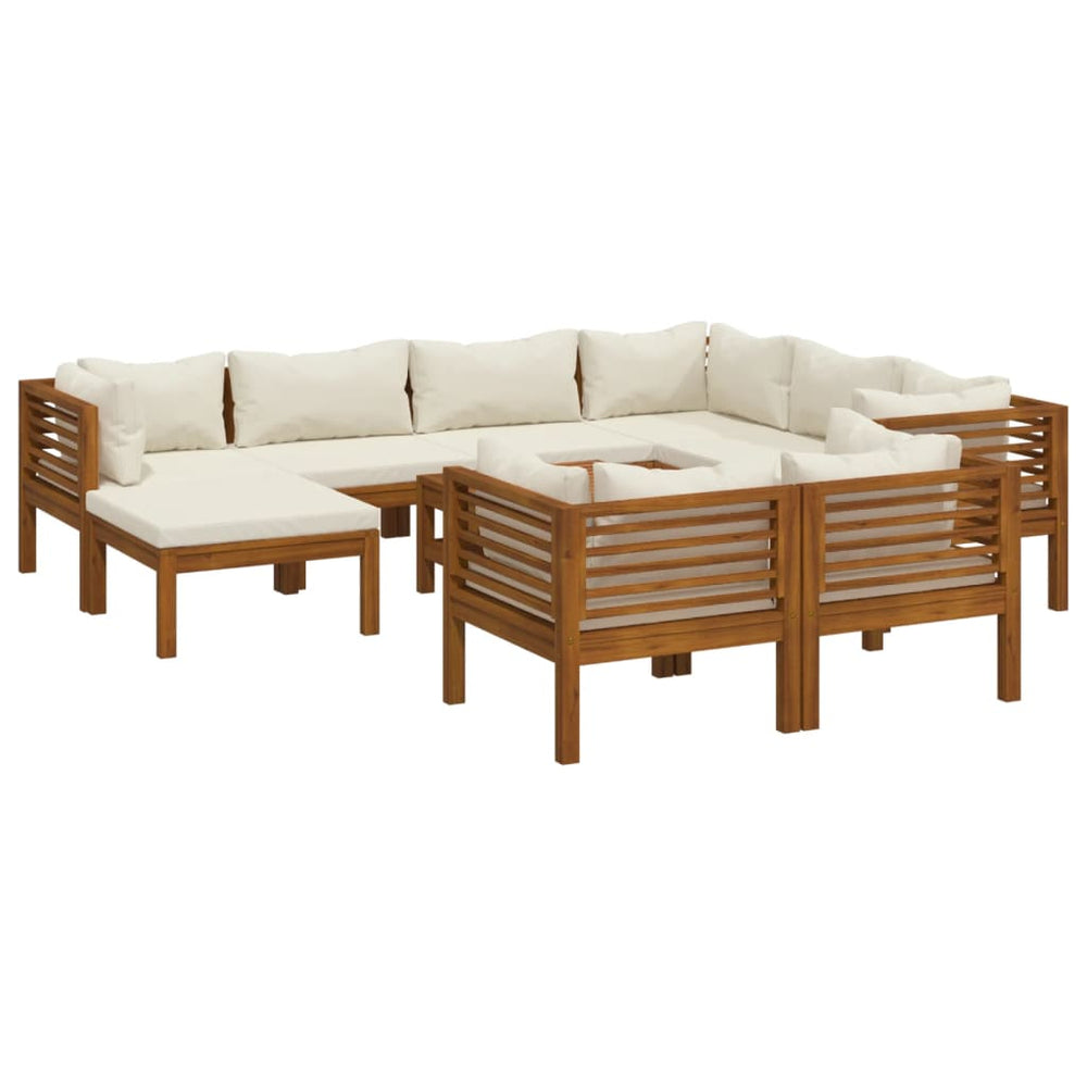vidaXL 10-piece Garden Lounge Set with Cream Cushions Solid Acacia Wood