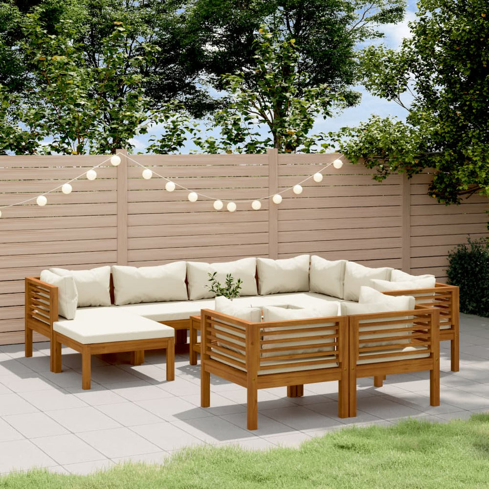 vidaXL 10-piece Garden Lounge Set with Cream Cushions Solid Acacia Wood