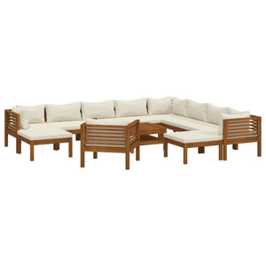 vidaXL 12-Piece Garden Lounge Set with Cream Cushions Solid Acacia Wood