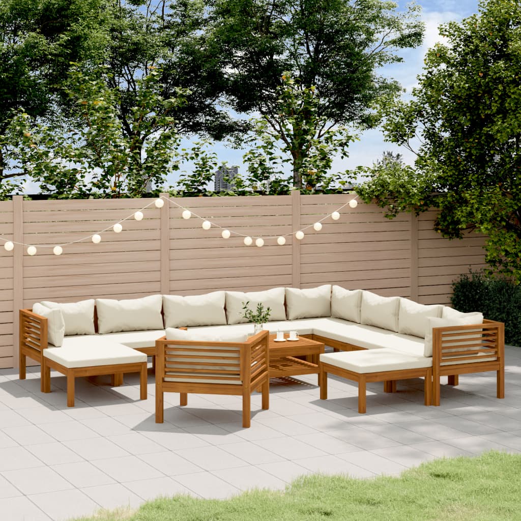 vidaXL 12-Piece Garden Lounge Set with Cream Cushions Solid Acacia Wood