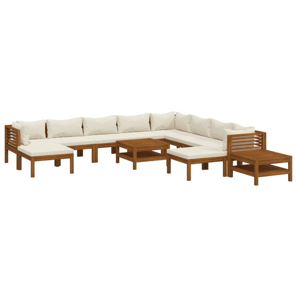 vidaXL 12-Piece Garden Lounge Set with Cream Cushions Solid Acacia Wood