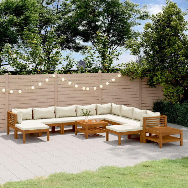 vidaXL 12-Piece Garden Lounge Set with Cream Cushions Solid Acacia Wood