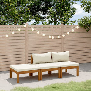 vidaXL 3-Piece Garden Lounge Set with Cream Cushions Solid Acacia Wood