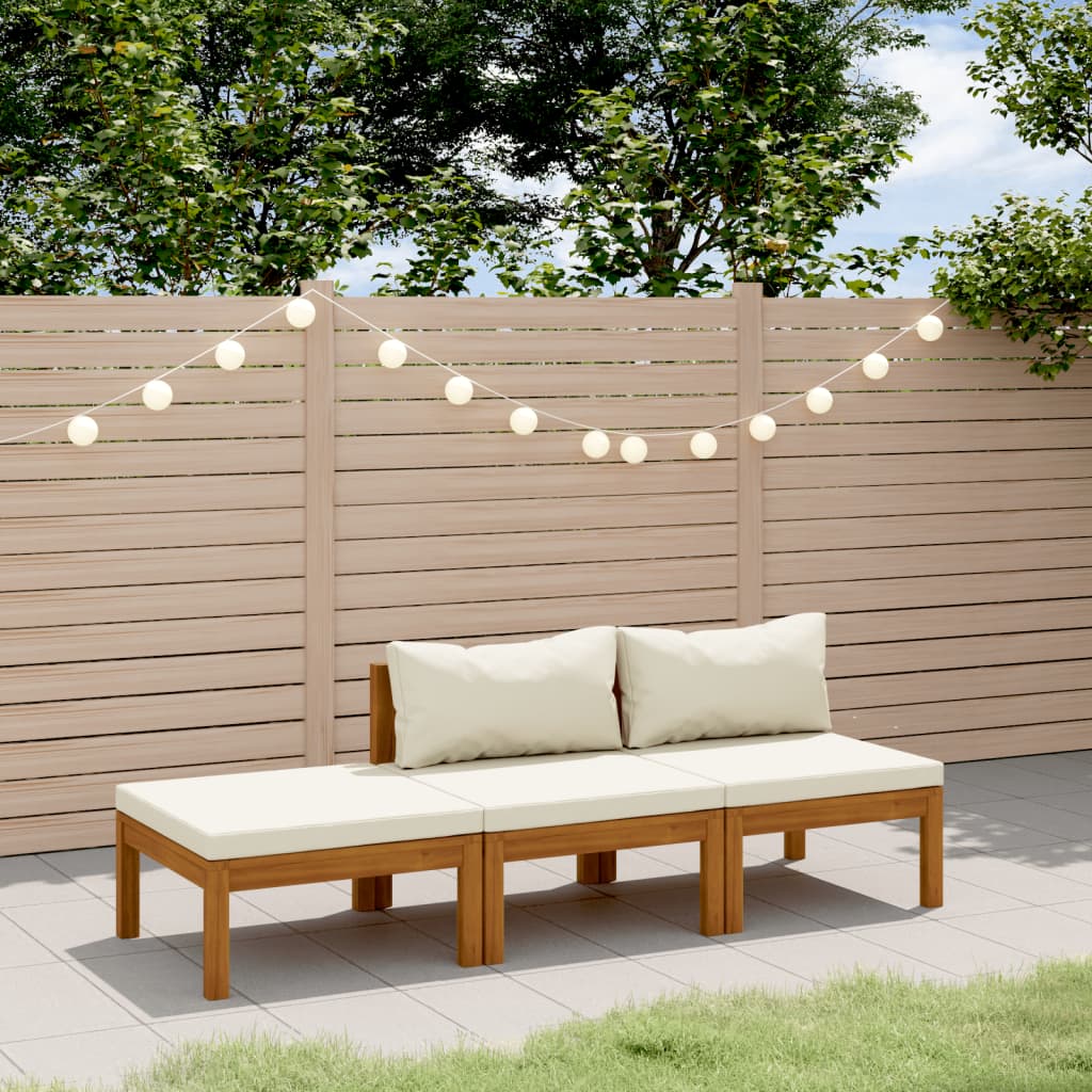 vidaXL 3-Piece Garden Lounge Set with Cream Cushions Solid Acacia Wood