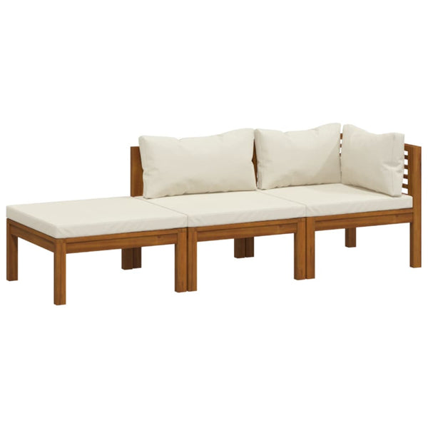 vidaXL 3-Piece Garden Lounge Set with Cream Cushions Solid Acacia Wood