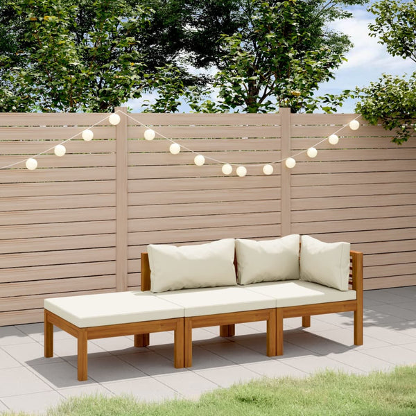 vidaXL 3-Piece Garden Lounge Set with Cream Cushions Solid Acacia Wood