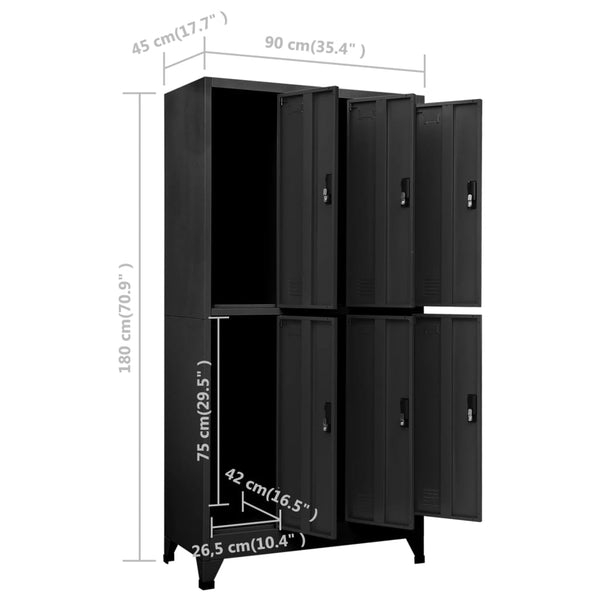 Anthrazit Schließfachschrank 90x45x180 cm Stahl