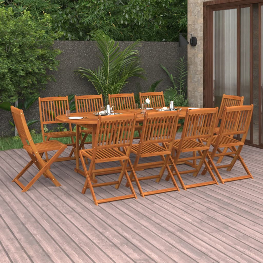 vidaXL 11-Piece Outdoor Dining Set 220x90x75 cm Solid Acacia Wood