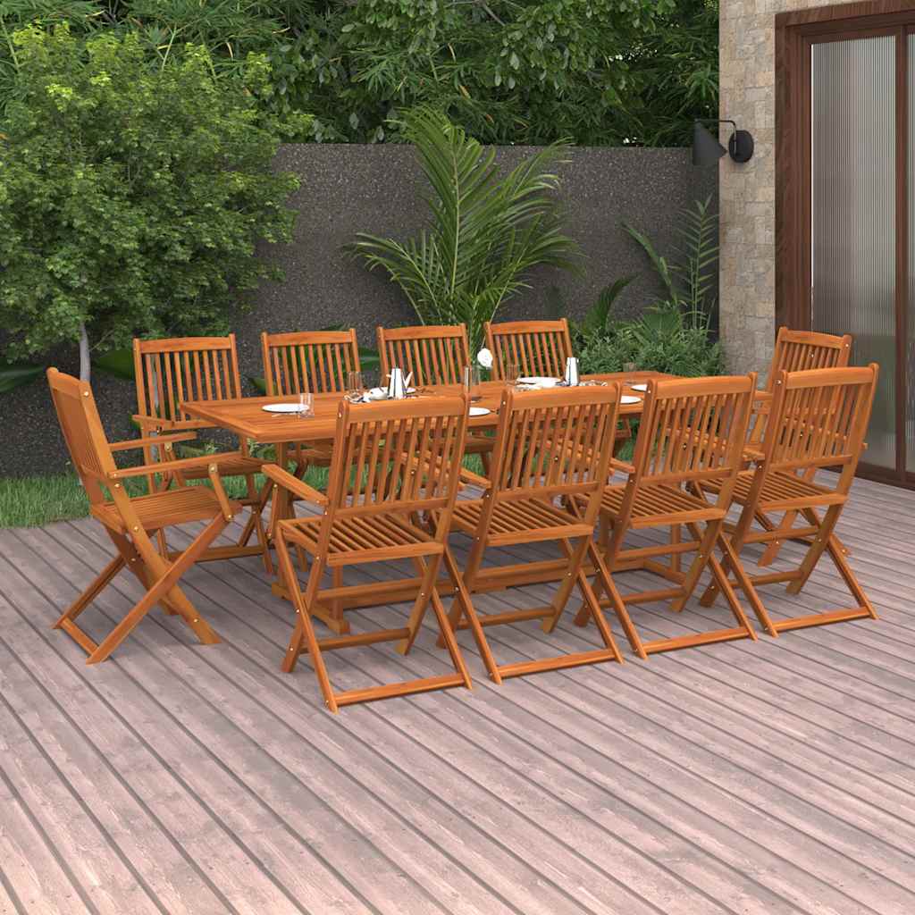 vidaXL 11-Piece Outdoor Dining Set 220x90x75 cm Solid Acacia Wood
