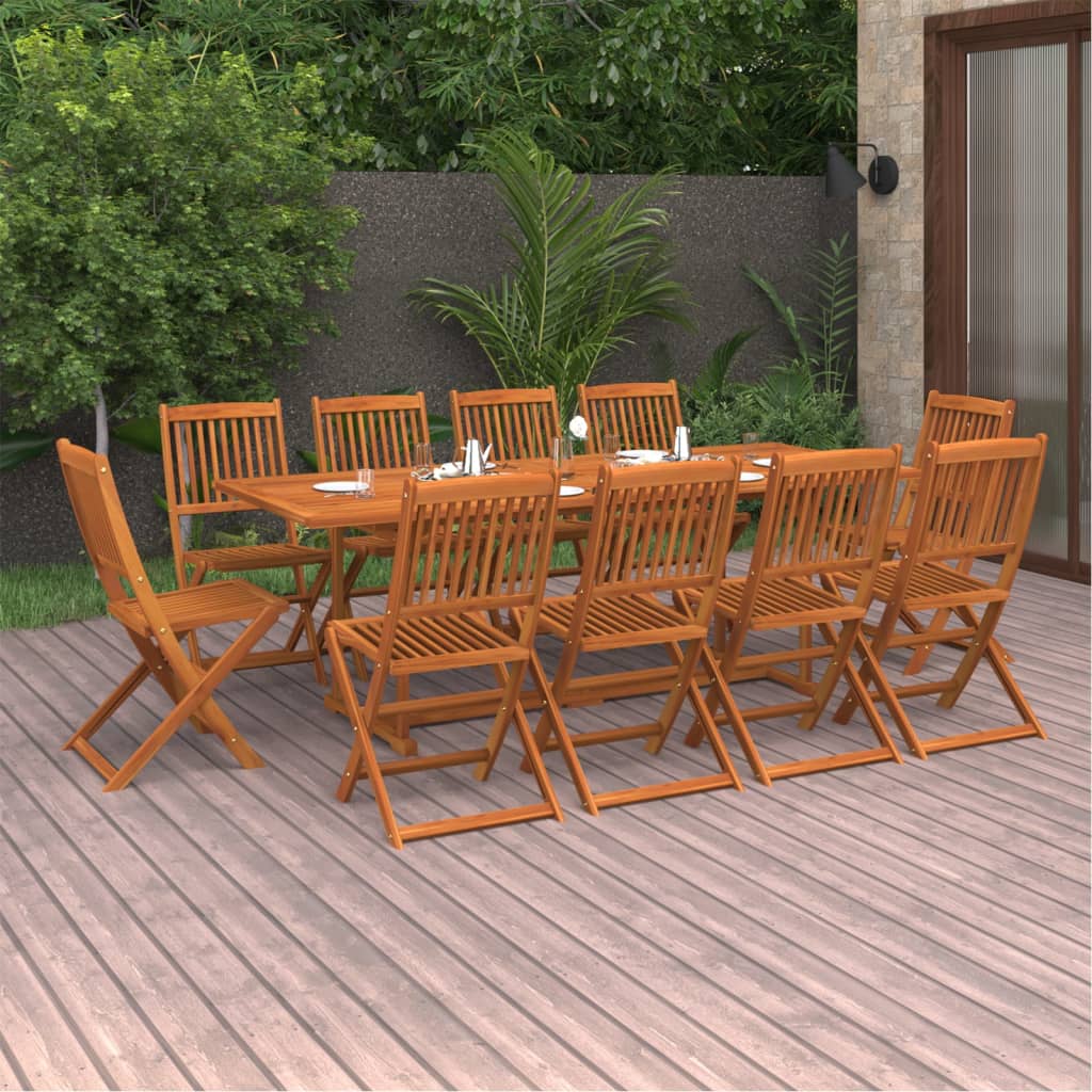 vidaXL 11-Piece Outdoor Dining Set 220x90x75 cm Solid Acacia Wood