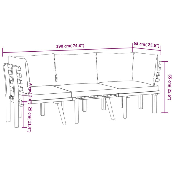 vidaXL 3-Piece Garden Lounge Set with Cushions Solid Acacia Wood