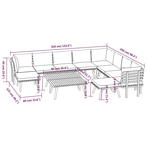 vidaXL 12-piece Garden Lounge Set with Cushions Solid Acacia Wood
