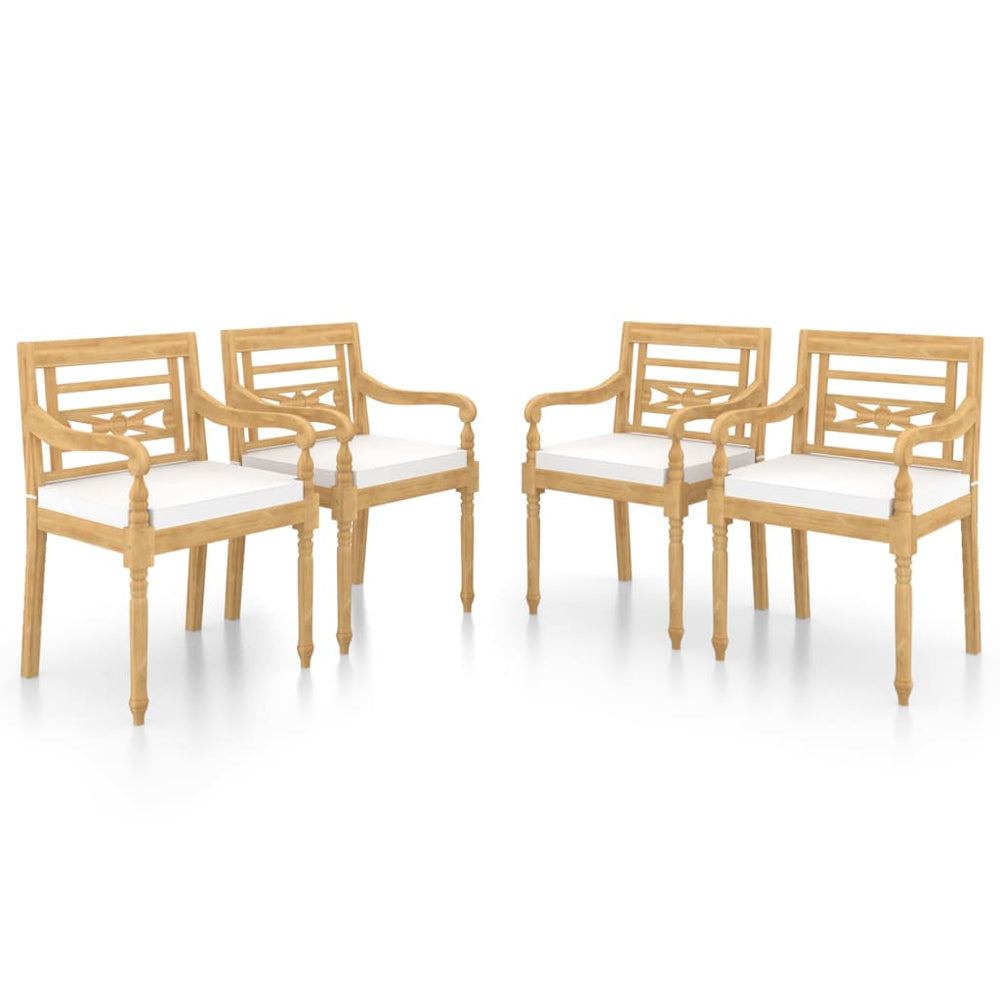 vidaXL Batavia Chairs 4 pcs. with cushions Solid Teak Wood