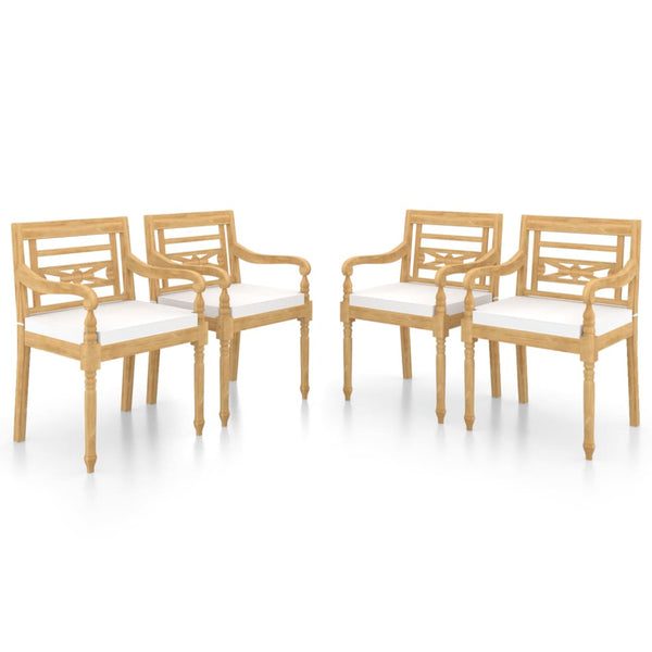 vidaXL Batavia Chairs 4 pcs. with cushions Solid Teak Wood