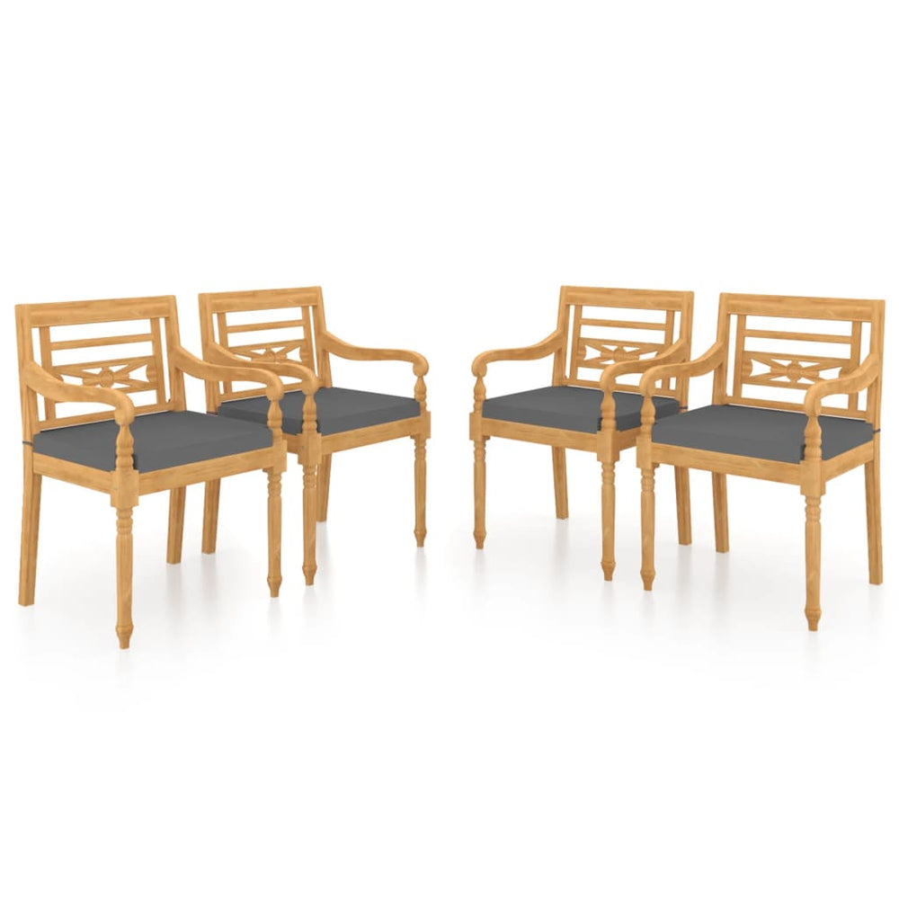 vidaXL Batavia Chairs 4 pcs. with cushions Solid Teak Wood