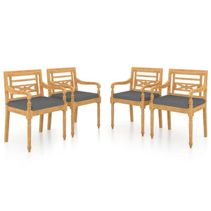 vidaXL Batavia Chairs 4 pcs. with cushions Solid Teak Wood