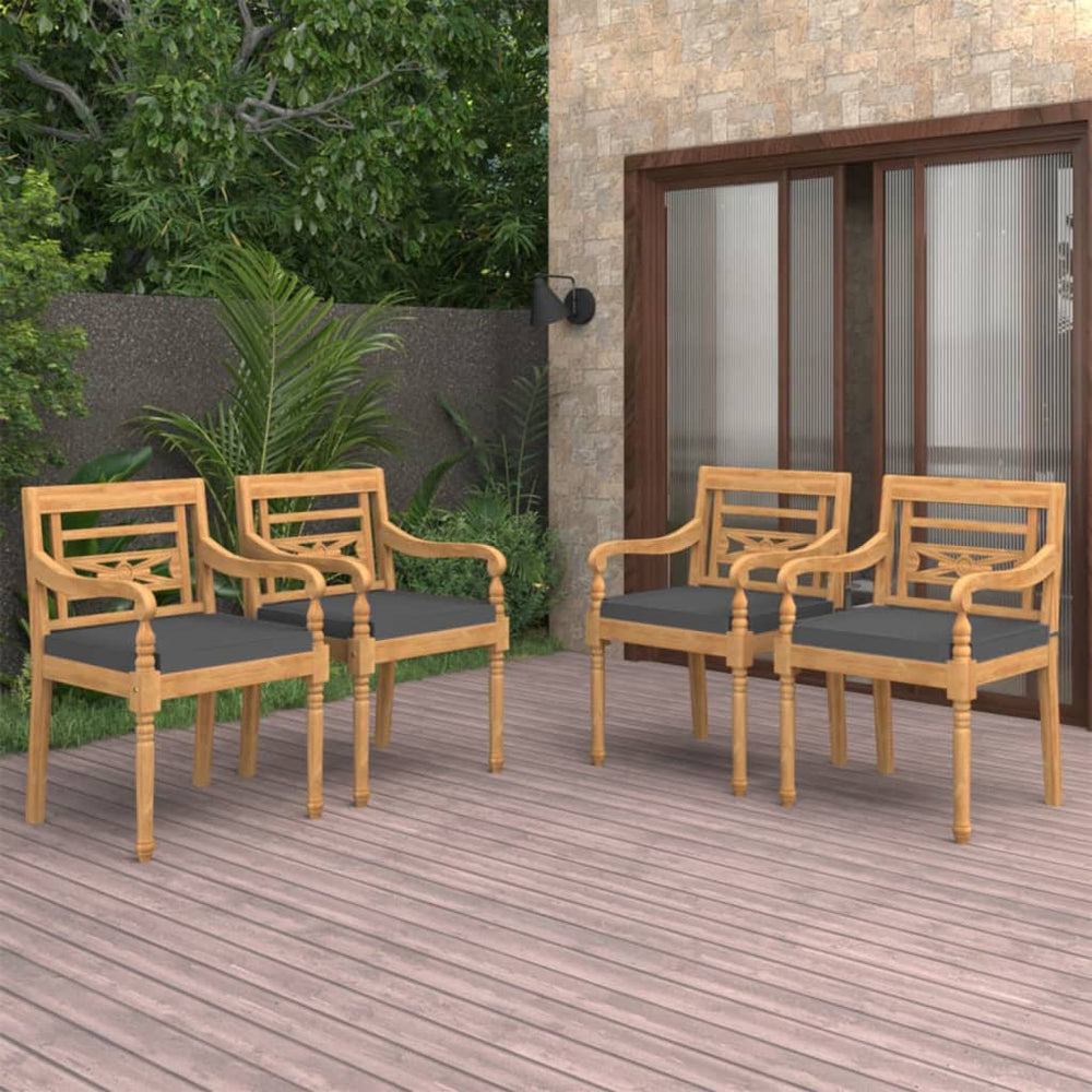 vidaXL Batavia Chairs 4 pcs. with cushions Solid Teak Wood