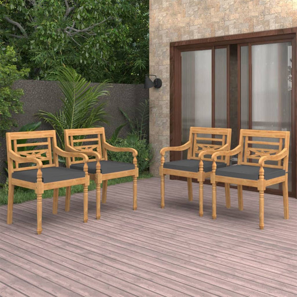 vidaXL Batavia Chairs 4 pcs. with cushions Solid Teak Wood