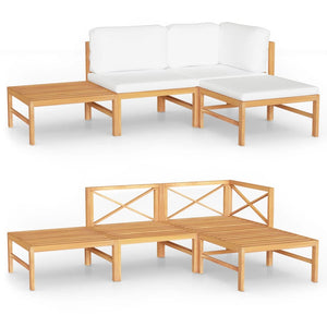 4-tlg. Garten-Lounge-Set mit Creme Kissen Massivholz Teak