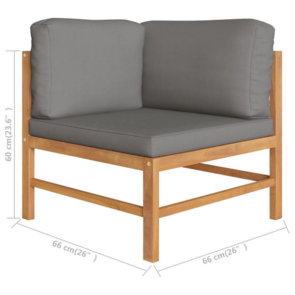 3-Sitzer-Gartensofa mit Grauen Kissen Massivholz Teak