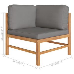 4-Sitzer-Gartensofa mit Grauen Kissen Massivholz Teak