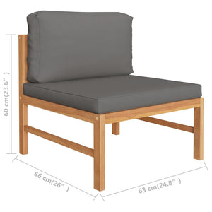 4-Sitzer-Gartensofa mit Grauen Kissen Massivholz Teak