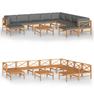 vidaXL 11-pc. Garden Lounge Set with Grey Cushions Solid Teak Wood