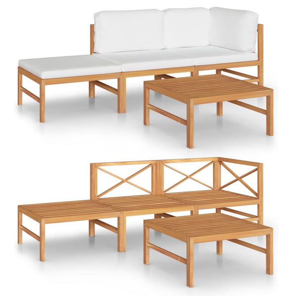 vidaXL 4-piece Garden Lounge Set with Cream Cushions Solid Teak Wood