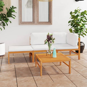 vidaXL 4-piece Garden Lounge Set with Cream Cushions Solid Teak Wood