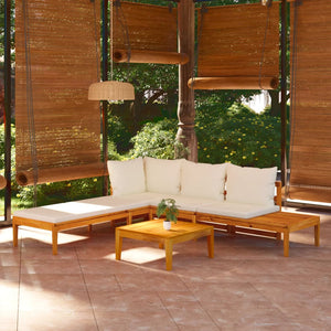 vidaXL 3-Piece Garden Lounge Set with Cream White Cushions Solid Acacia Wood