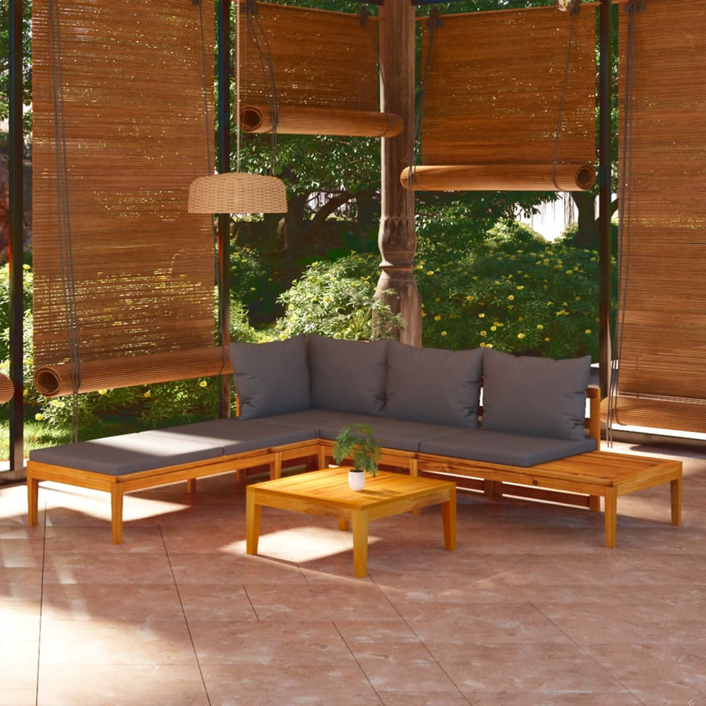 vidaXL 3-Piece Garden Lounge Set with Dark Grey Cushions Solid Acacia Wood