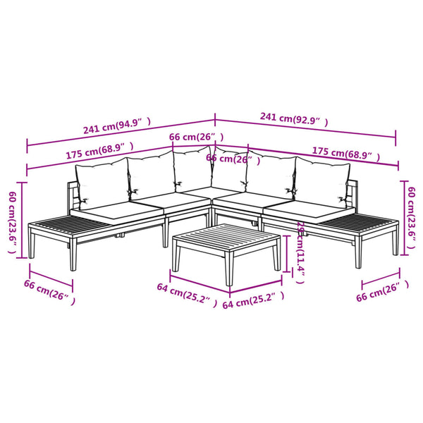 vidaXL 4-Piece Garden Lounge Set with Dark Grey Cushions Acacia Wood