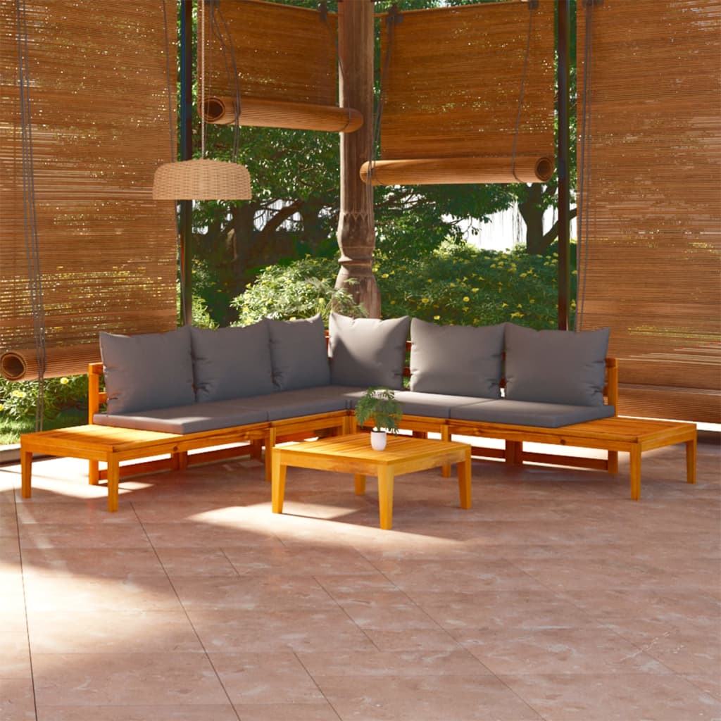 vidaXL 4-Piece Garden Lounge Set with Dark Grey Cushions Acacia Wood