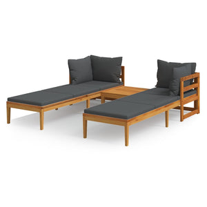 vidaXL 3-Piece Garden Lounge Set with Dark Grey Cushions Solid Acacia Wood