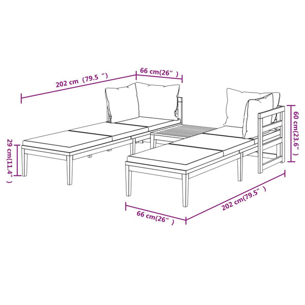 vidaXL 3-Piece Garden Lounge Set with Dark Grey Cushions Solid Acacia Wood