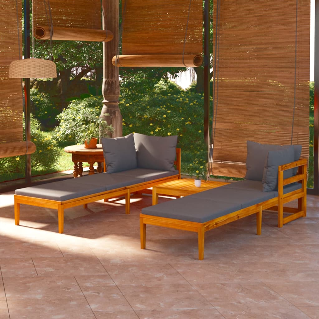 vidaXL 3-Piece Garden Lounge Set with Dark Grey Cushions Solid Acacia Wood