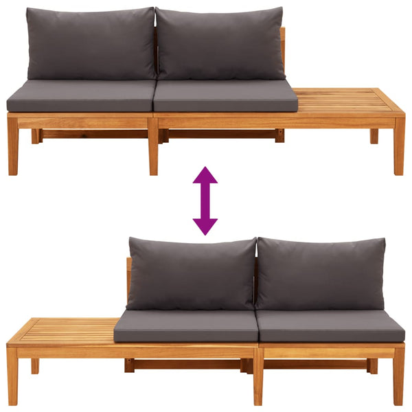 vidaXL 3-Piece Garden Lounge Set with Dark Grey Cushions Solid Acacia Wood