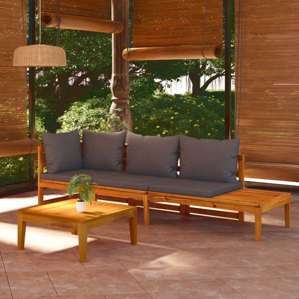 vidaXL 3-Piece Garden Lounge Set with Dark Grey Cushions Solid Acacia Wood