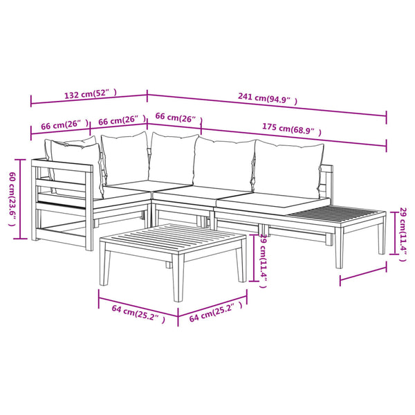 vidaXL 4-piece Garden Lounge Set with Cream White Cushions Acacia Wood