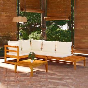 vidaXL 4-piece Garden Lounge Set with Cream White Cushions Acacia Wood