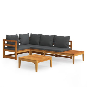 vidaXL 4-Piece Garden Lounge Set with Dark Grey Cushions Acacia Wood