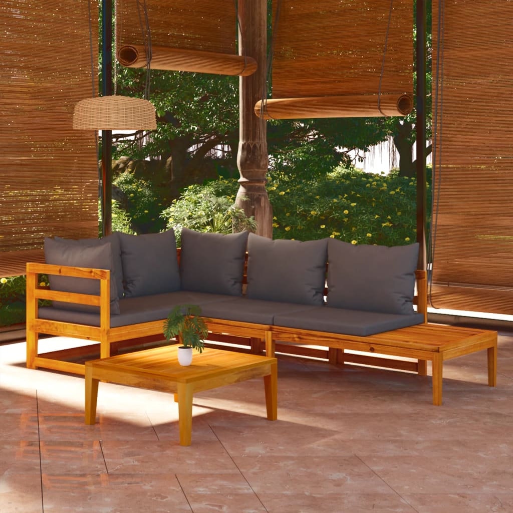vidaXL 4-Piece Garden Lounge Set with Dark Grey Cushions Acacia Wood