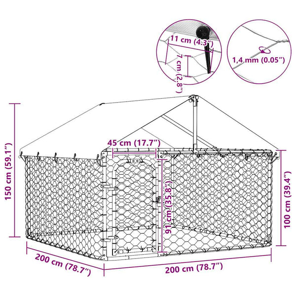 vidaXL Outdoor Dog Kennel with Roof 200x200x150 cm