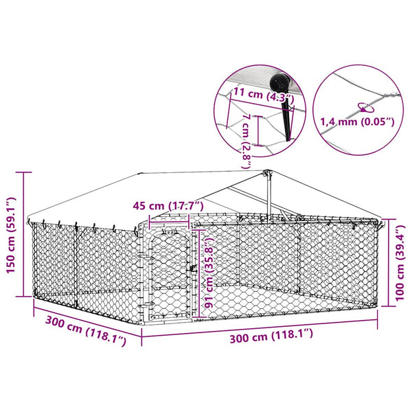 vidaXL Outdoor Dog Kennel with Roof 300x300x150 cm