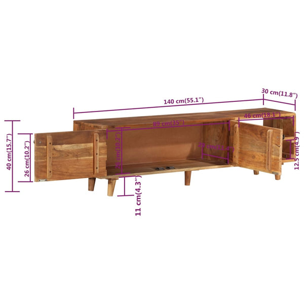 vidaXL TV Cabinet Solid Acacia Wood Honey Finish 140x30x40 cm