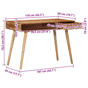 vidaXL Desk 110x50x76 cm Solid Acacia Wood