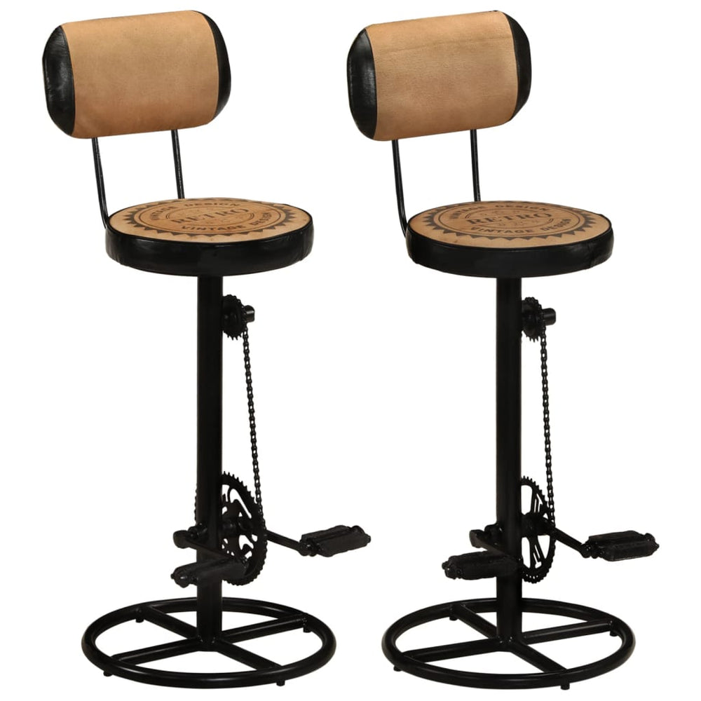 vidaXL Bar Stools with Canvas Print 2 pcs. Brown Black Goatskin